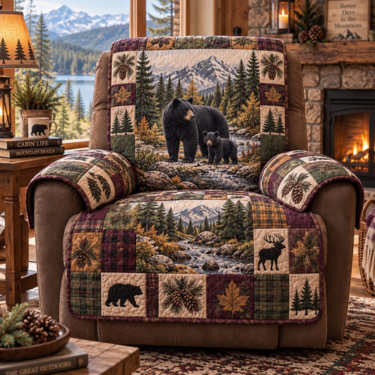 Black Bear Forest Lodge Quilted Sofa Cover NCU0DV10202