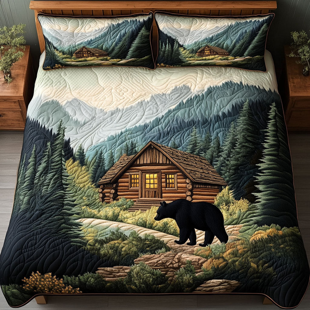 Black Bear Lodge 3-Piece Quilted Bedding Set NCU0PT6750