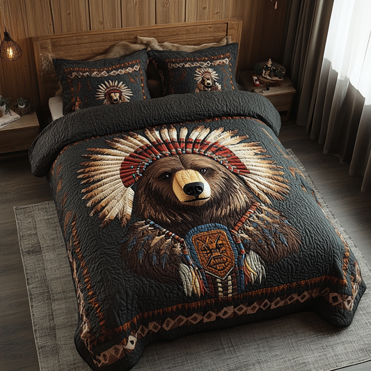 Black Bear Nights 3-Piece Quilted Bedding Set NCU0DV3864