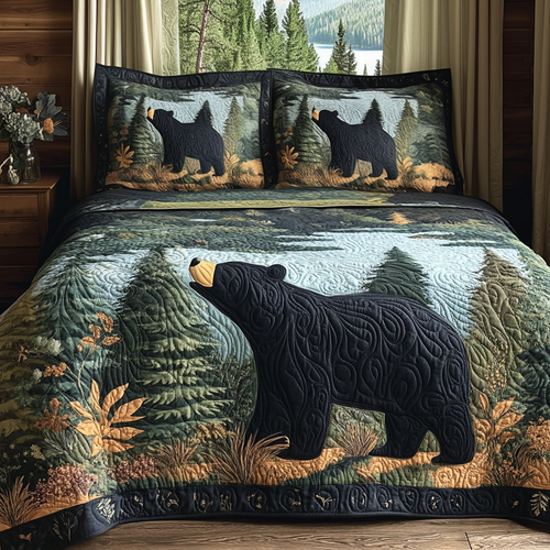 Black Bear Pines 3-Piece Quilted Bedding Set NCU0DV6169