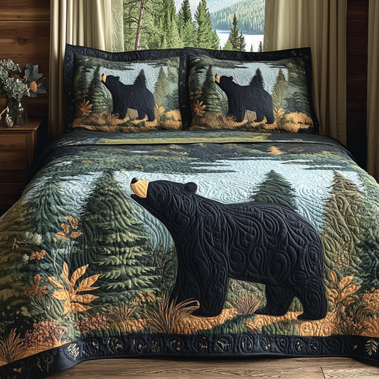Black Bear Pines 3-Piece Quilted Bedding Set NCU0DV6169