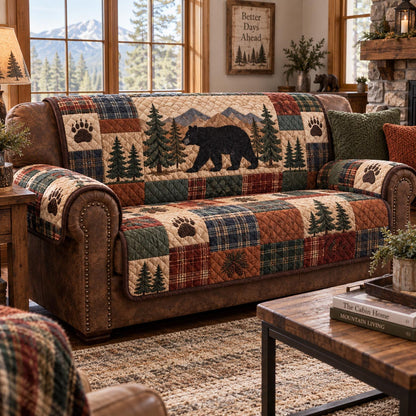 Black Bear Wilderness Quilted Sofa Cover NCU0DV10123