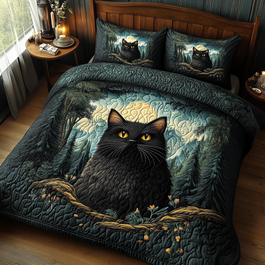 Black Cat Charm 3-Piece Quilted Bedding Set NCU0DV5721
