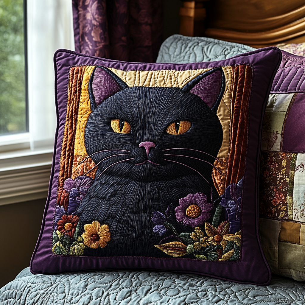 Black Cat Charm Quilted Pillow Case NCU0DV5858