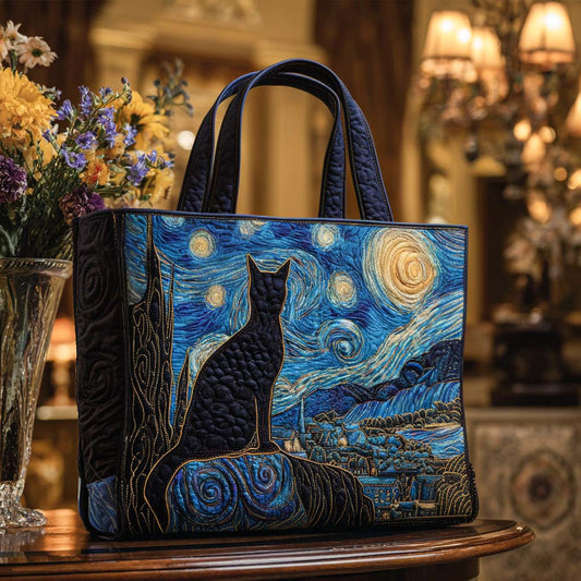 Black Cat Charm Quilted Tote Bag NCU0NT9106