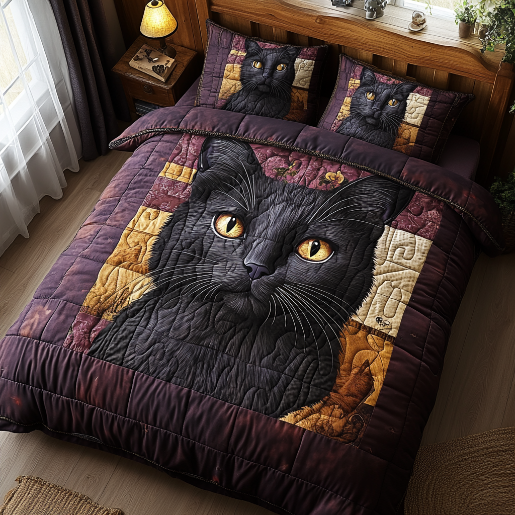 Black Cat Cottage 3-Piece Quilted Bedding Set NCU0DV5722