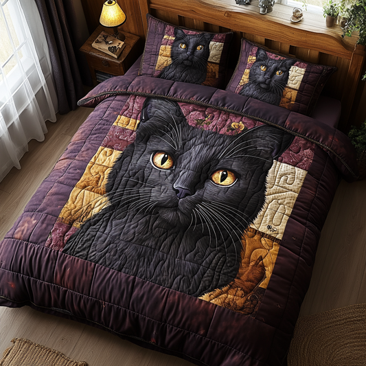 Black Cat Cottage 3-Piece Quilted Bedding Set NCU0DV5722