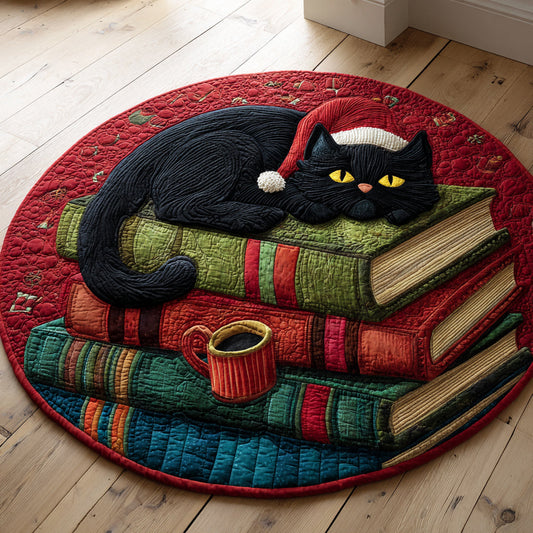 Black Cat Cozy Book Quilted Round Mat NCU0HH701