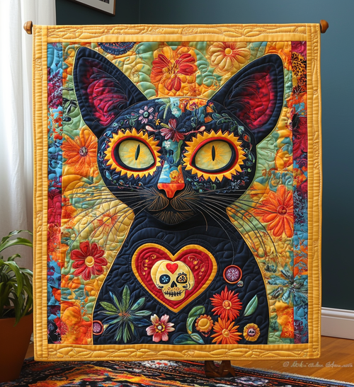 Black Cat Dia De Los Muertos Quilted Blanket NCU0DV1312
