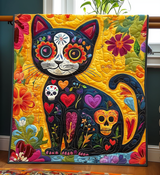 Black Cat Dia De Los Muertos Quilted Blanket NCU0DV1313