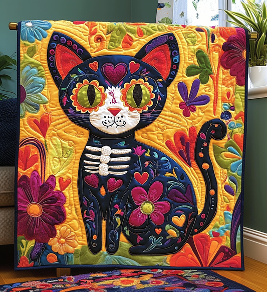 Black Cat Dia De Los Muertos Quilted Blanket NCU0DV1314