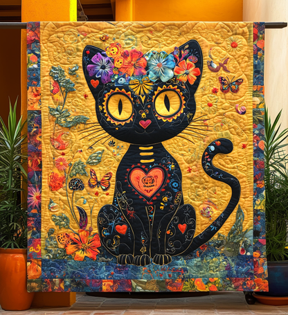Black Cat Dia De Los Muertos Quilted Blanket NCU0DV1315