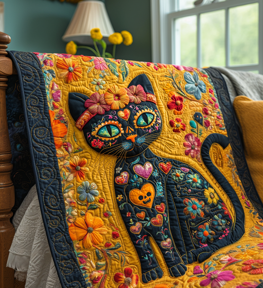 Black Cat Dia De Los Muertos Quilted Blanket NCU0DV1316