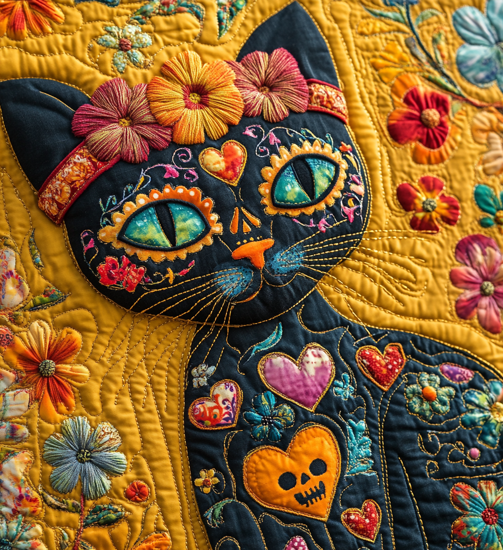 Black Cat Dia De Los Muertos Quilted Blanket NCU0DV1316