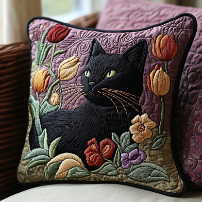 Black Cat Garden Quilted Pillow Case NCU0DV5861