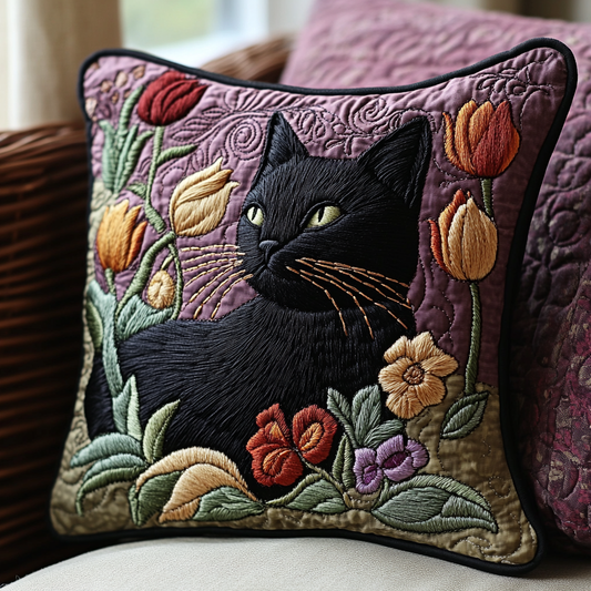 Black Cat Garden Quilted Pillow Case NCU0DV5861