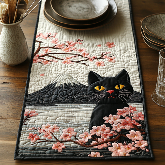 Black Cat Hanami Quilted Table Runner NCU0DV5942