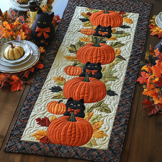 Black Cat Harvest Quilted Table Runner NCU0DK9696
