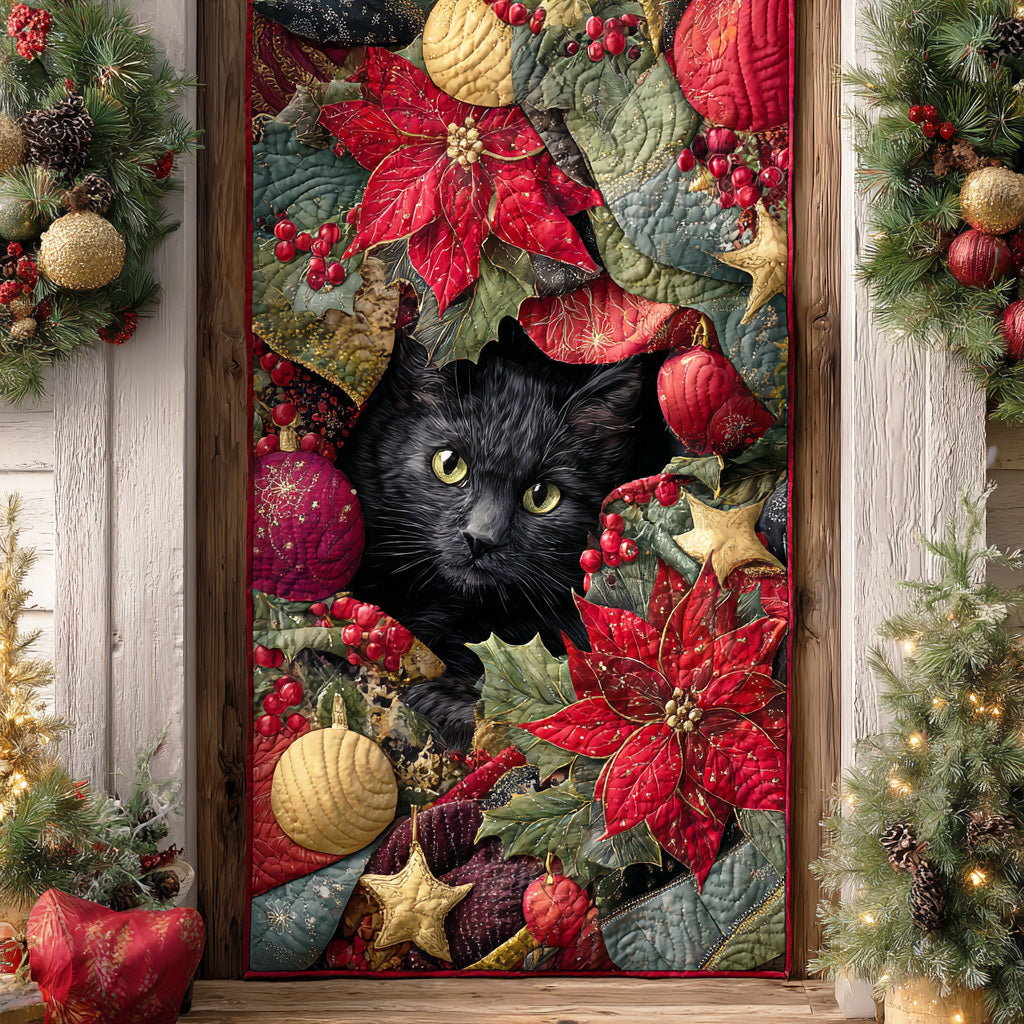 Black Cat Holly Night Quilted Door Cover NCU0TD1513