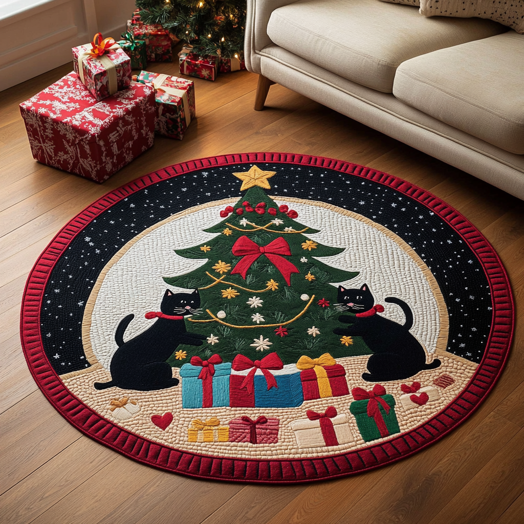 Black Cat Joy Quilted Round Mat NCU0DK10096
