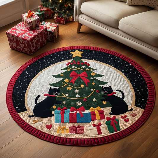 Black Cat Joy Quilted Round Mat NCU0DK10096