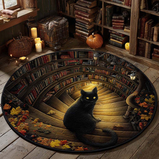 Black Cat Quilted Round Mat NCU0VT267