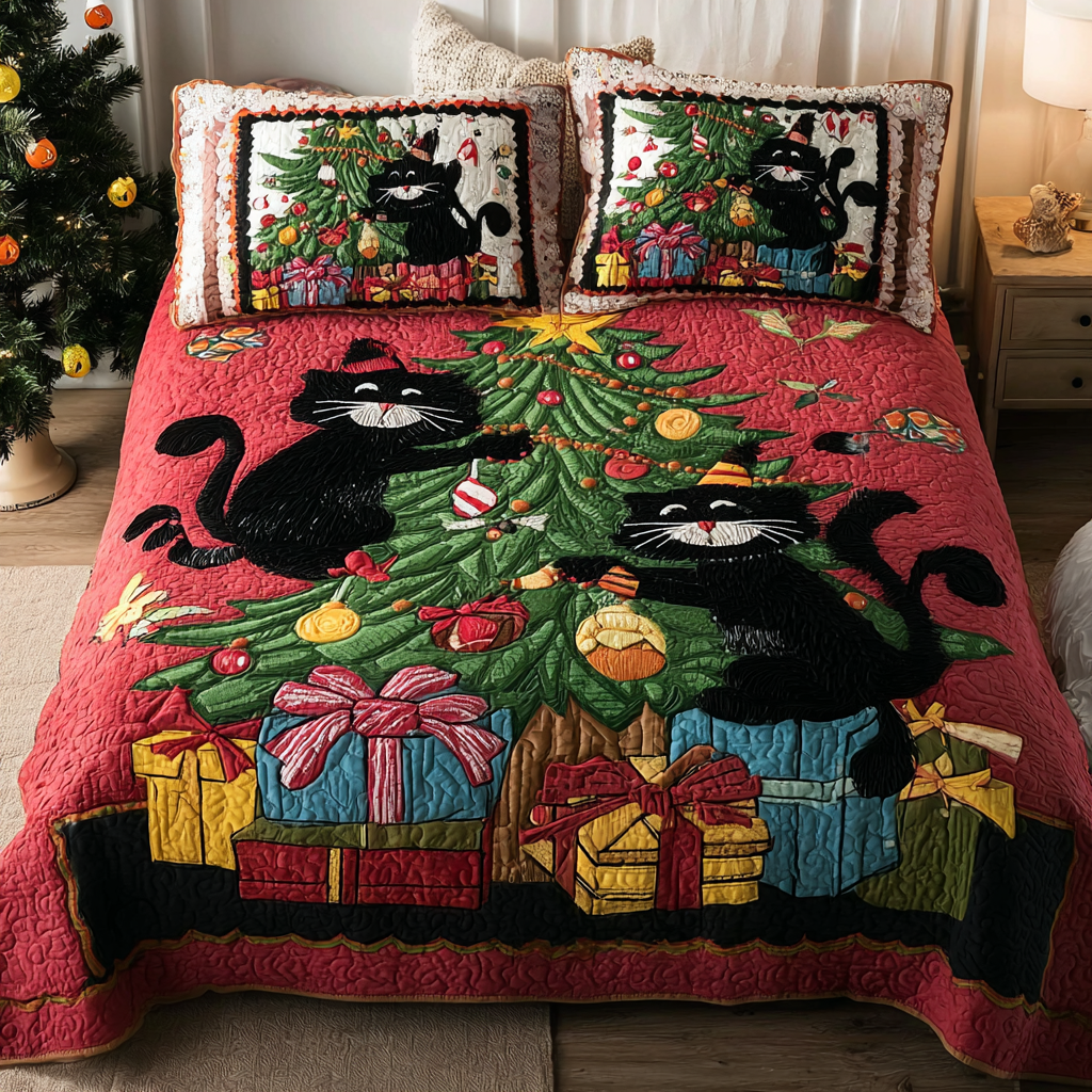 Black Cat Magic 3-Piece Quilted Bedding Set NCU0DK10057