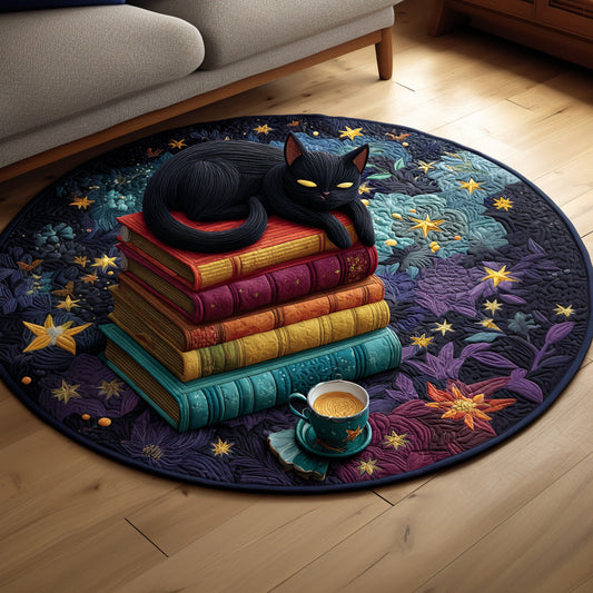 Black Cat Magic Book Quilted Round Mat NCU0HH702