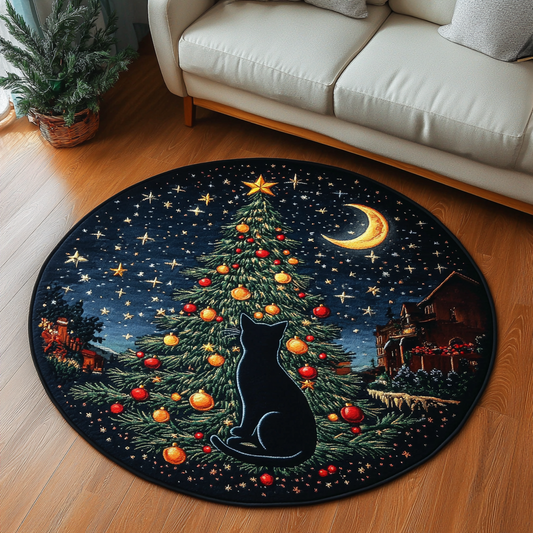 Black Cat Magic Quilted Round Mat NCU0DK10101