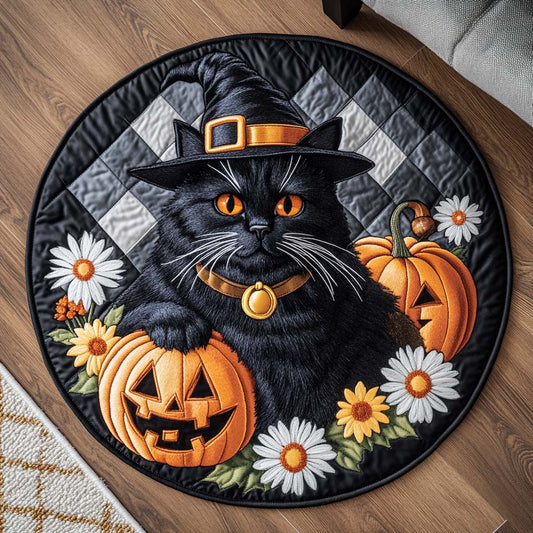 Black Cat Magic Quilted Round Mat NCU0NT9466