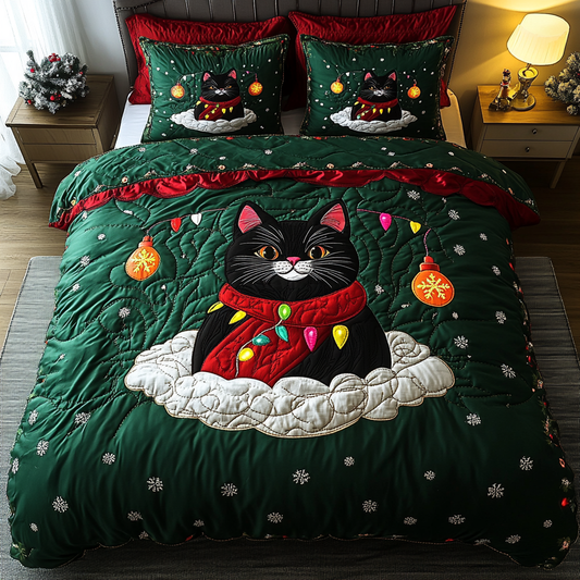 Black Cat Night 3-Piece Quilted Bedding Set NCU0DK10058