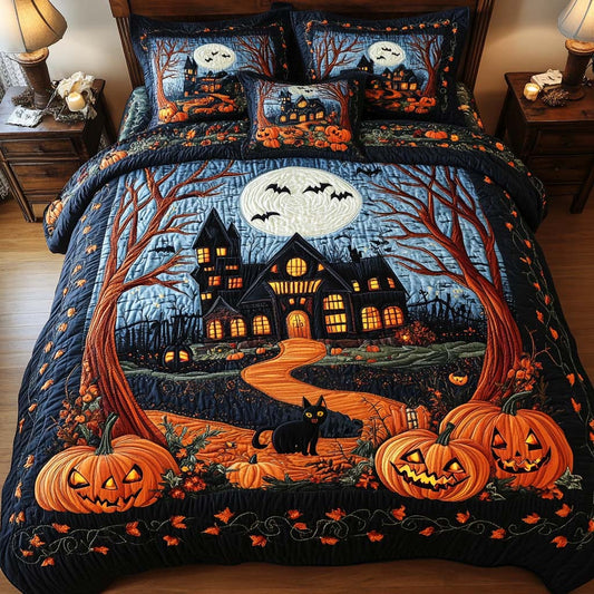 Black Cat Night 3-Piece Quilted Bedding Set NCU0NT9493
