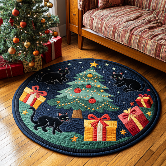 Black Cat Night Quilted Round Mat NCU0DK10097