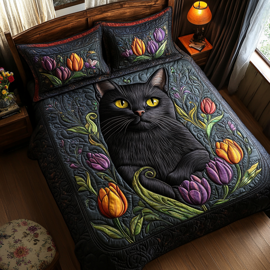 Black Cat Nights 3-Piece Quilted Bedding Set NCU0DV5720