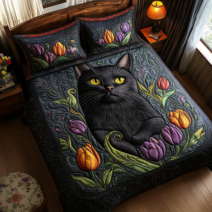 Black Cat Nights 3-Piece Quilted Bedding Set NCU0DV5720