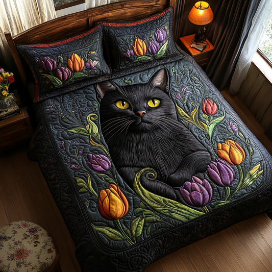 Black Cat Nights 3-Piece Quilted Bedding Set NCU0DV5720