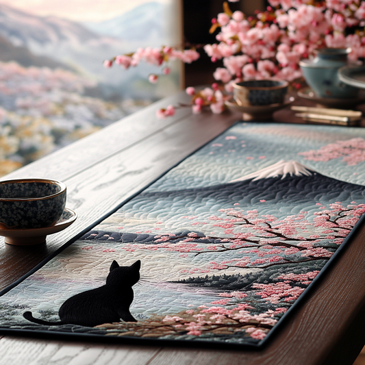 Black Cat Sakura Quilted Table Runner NCU0DV5935