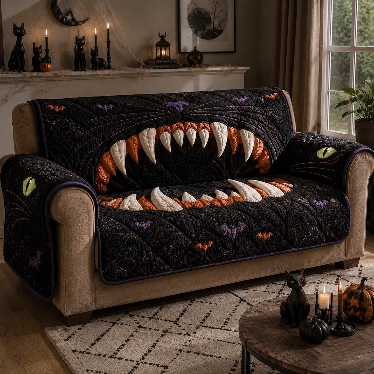 Black Cat Shadow Monster Quilted Sofa Cover NCU0DV10001
