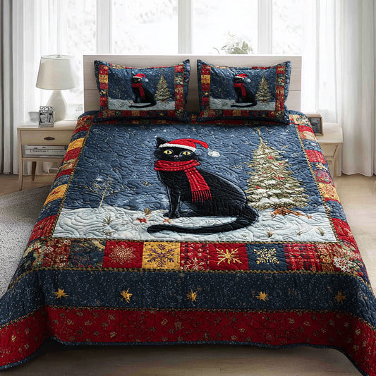 Black Cat Snowfall 3-Piece Quilted Bedding Set NCU0HH657