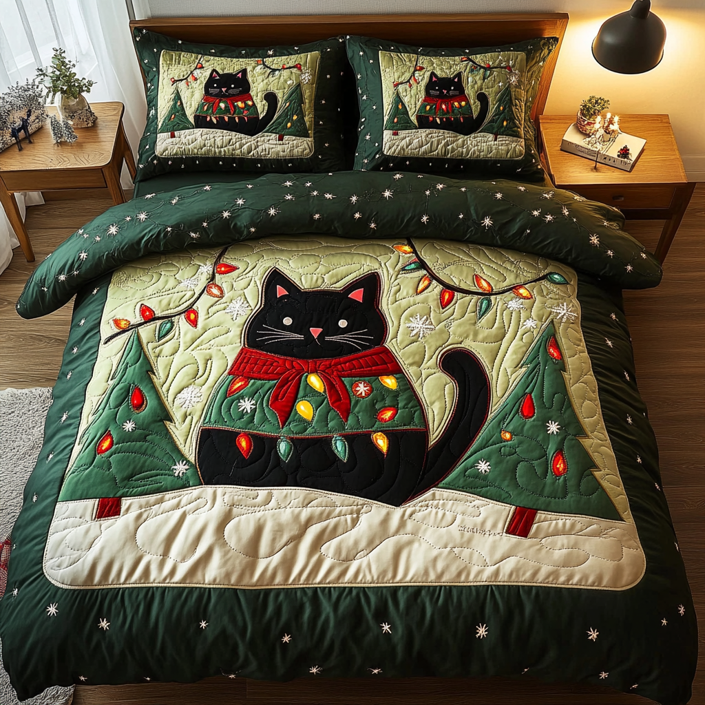 Black Cat Star 3-Piece Quilted Bedding Set NCU0DK10059