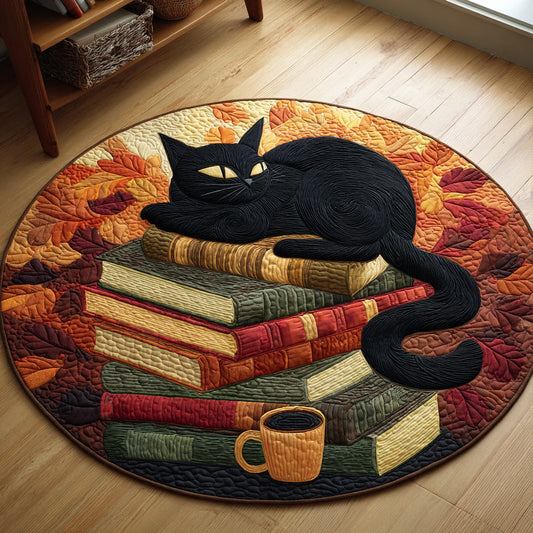 Black Cat Tale Book Quilted Round Mat NCU0HH703