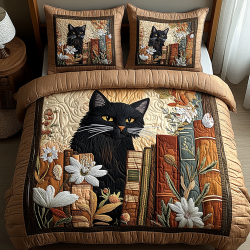 Black Cat Tales 3-Piece Quilted Bedding Set NCU0DV5775