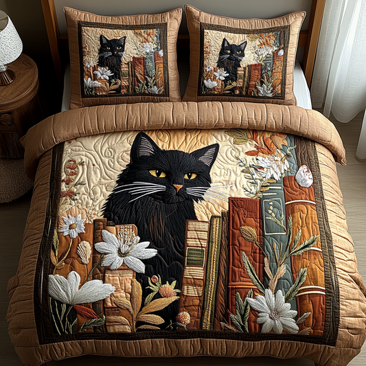 Black Cat Tales 3-Piece Quilted Bedding Set NCU0DV5775