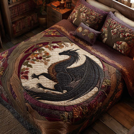 Black Dragon Library 3-Piece Quilted Bedding Set NCU0XD1907
