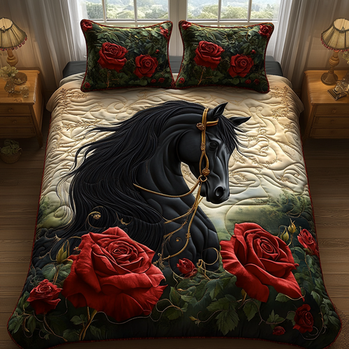 Black Horse Charm 3-Piece Quilted Bedding Set NCU0DV4112