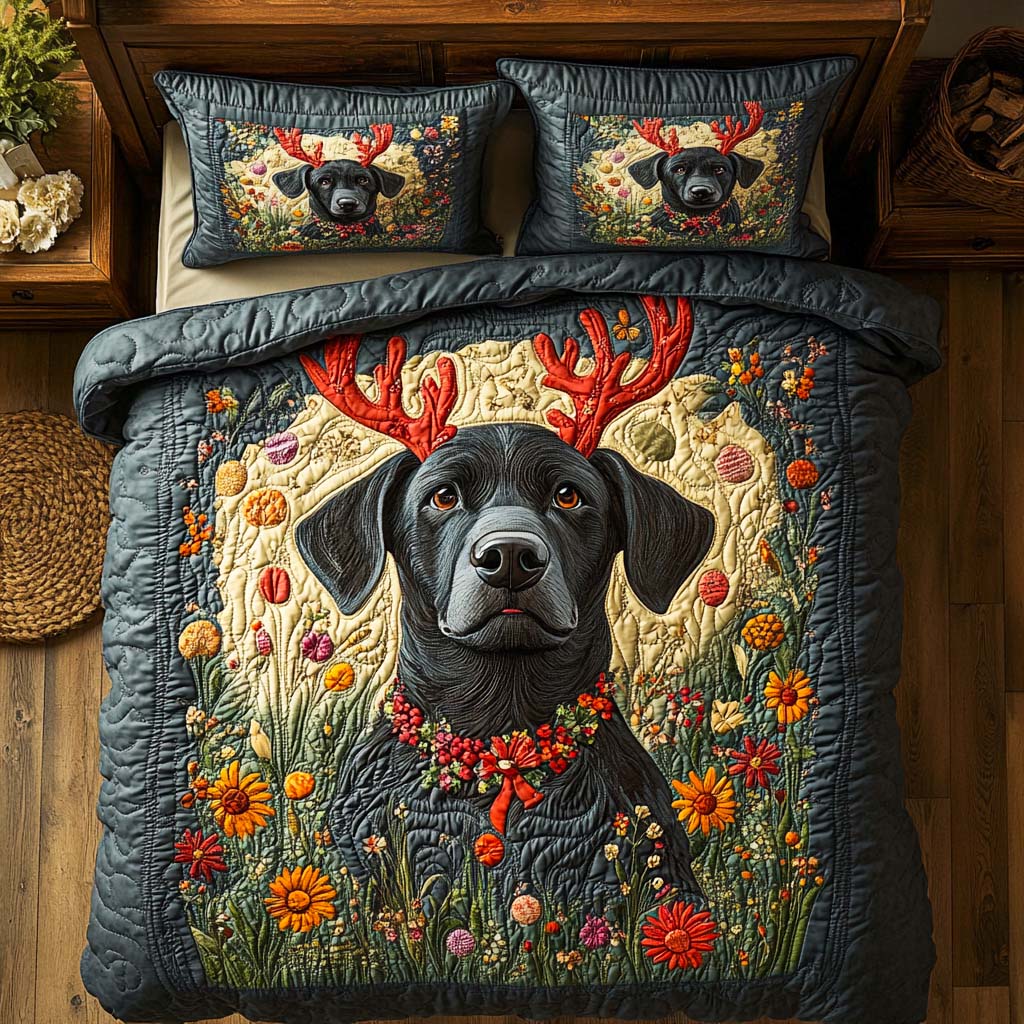 Black Lab Smile 3-Piece Quilted Bedding Set NCU0XD1561