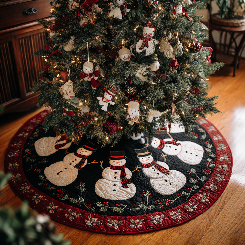 Black Snowman Quilted Christmas Tree Skirt NCU0HH1194