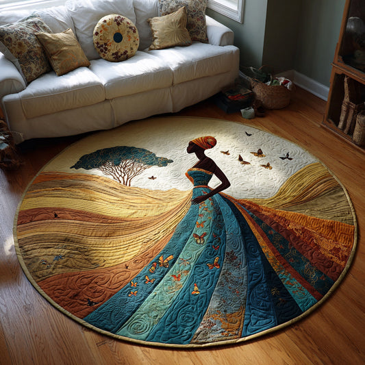 Black Woman Azure Serenity Quilted Round Mat NCU0HH802