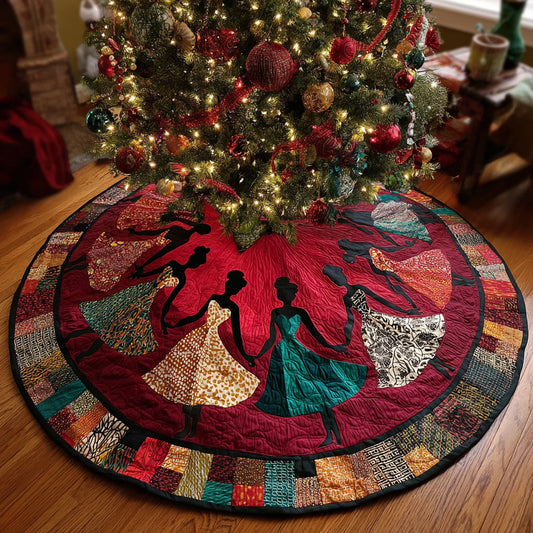 Black Woman Festive Radiance Quilted Christmas Tree Skirt NCU0HH808