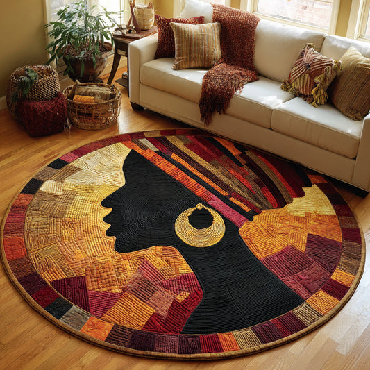 Black Woman Golden Aura Quilted Round Mat NCU0HH803